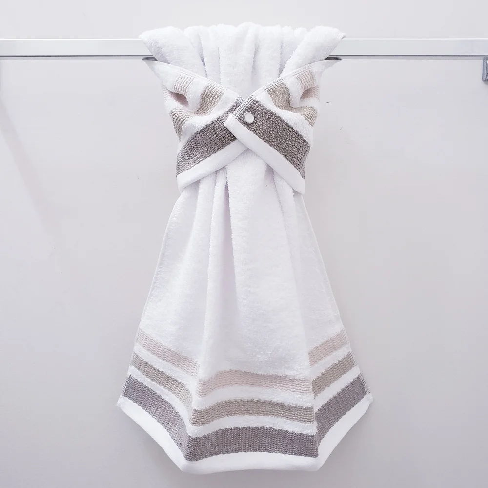 ❤️LAST 1❤️ #0970-A ■NEW Beige/Striped Hang'N'Snap Hand Towel 🤍Select Snap